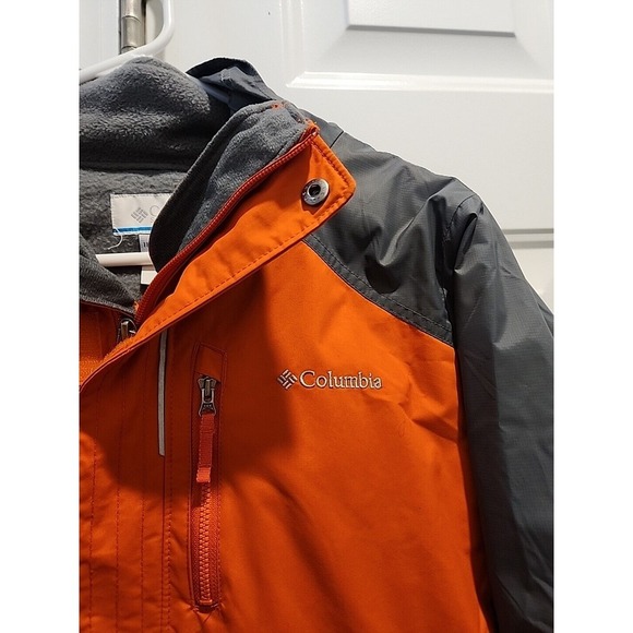 COLUMBIA Youth 18/20 Deep Orange Vivid Orange Gray Colorblock Interchange Jacket - Picture 3 of 11